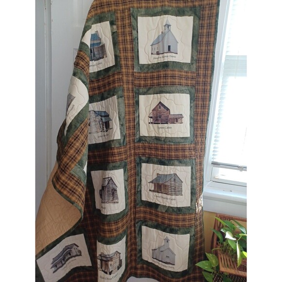 Great Smoky Mountains landmark quilt cabin church patchwork Tennessee coverlet - Picture 4 of 14